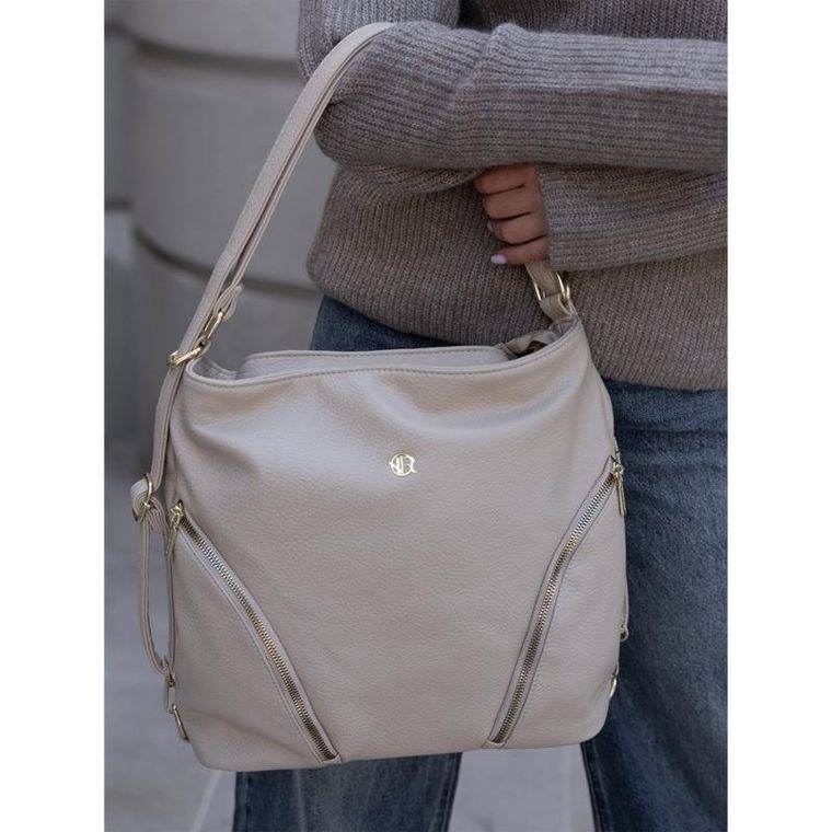 Torebka shopper, beżowa, skóra ekologiczna, Rovicky