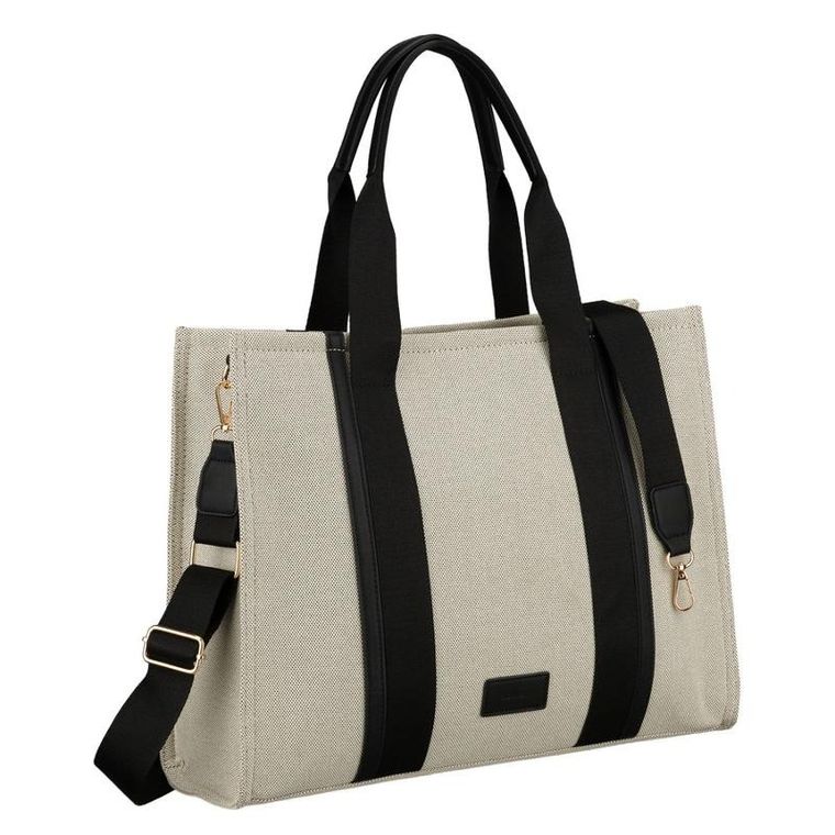 Torebka shopper, beżowo-czarna, Rovicky