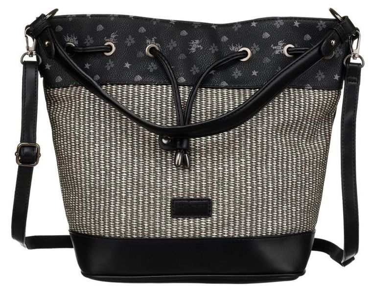 Torebka worek, czarna, skóra ekologiczna, David Jones