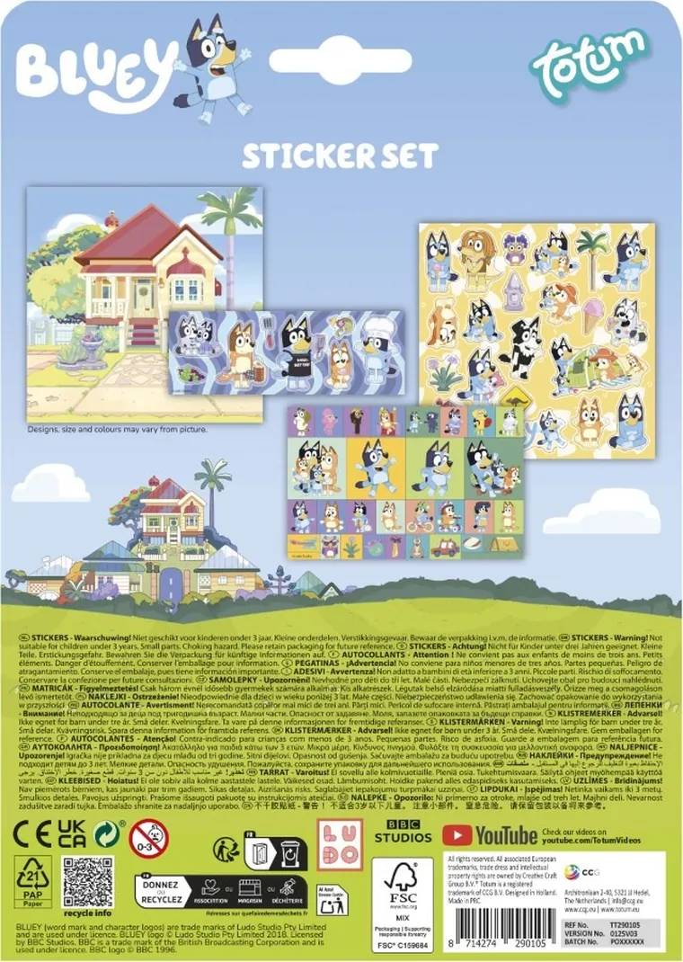 Totum, Bluey, zestaw naklejek z tłem