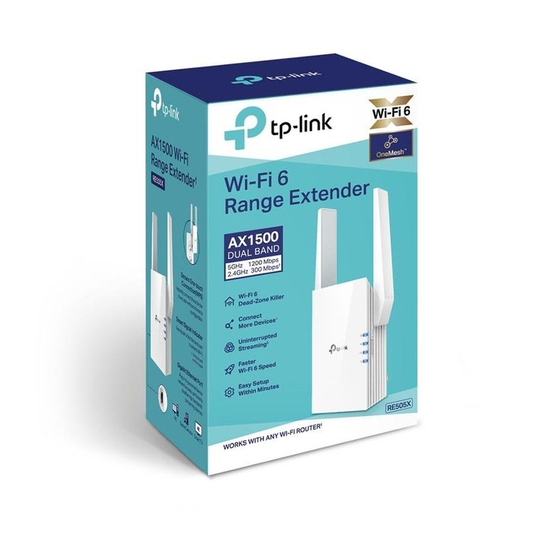 TP-Link, RE505X, wzmacniacz sygnału WiFi, AX1500, Dual Band, 1xRJ45 1000Mb/s