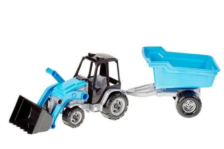 Traktor z ładowarką i przyczepą, pojazd rolniczy