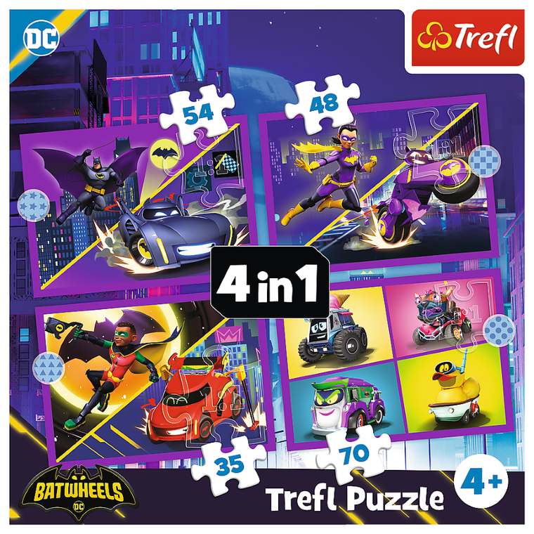 Trefl, Batman, Poznaj Batwheels, puzzle 4w1