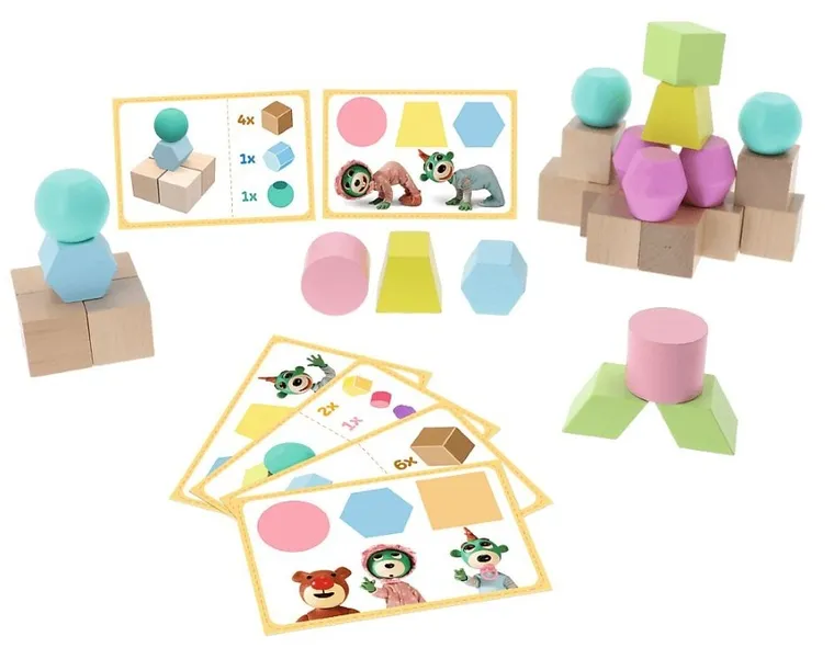 Trefl, Bobaski i Miś, O!Klocki, Pasowanki Junior, edukacyjne klocki, 30 elementów