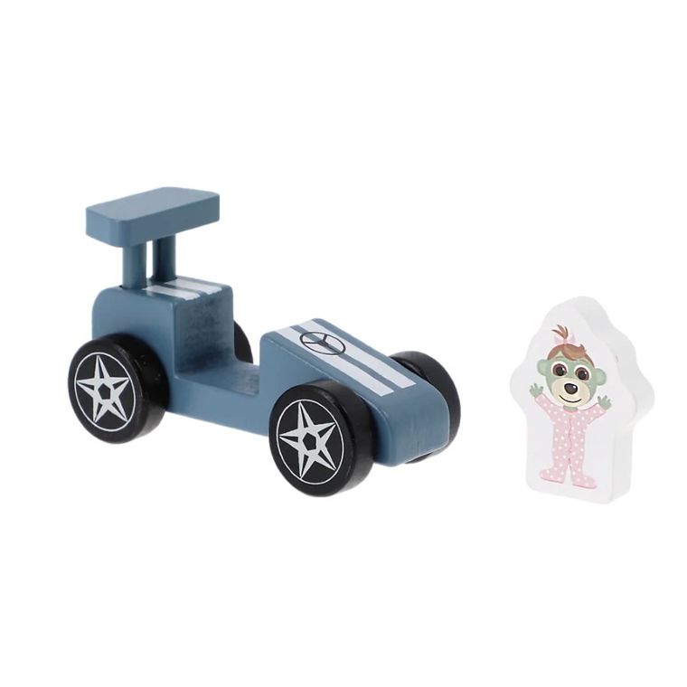 Trefl, Bobaski i Miś, Racing car, drewniany pojazd wyścigowy, Blue