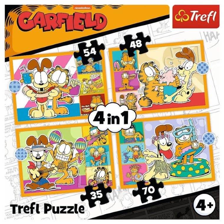 Trefl, Garfield kocha lazanię, puzzle 4w1, 54+48+35+70 elementów