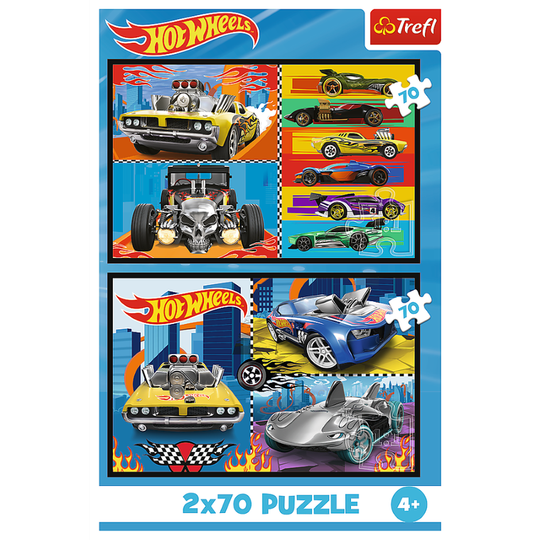 Trefl, Hot Wheels, Samochodziki, puzzle, 2-70 elementów