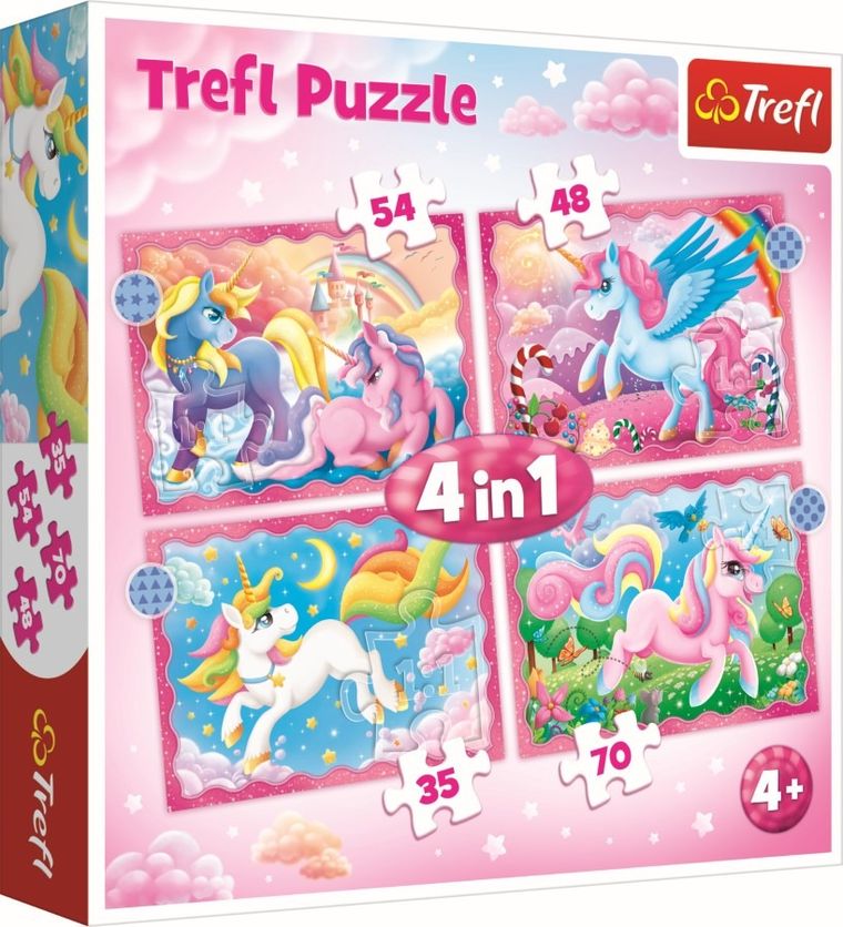 Trefl, Jednorożce i magia, puzzle, 4w1, 35, 48, 54, 70 elementów