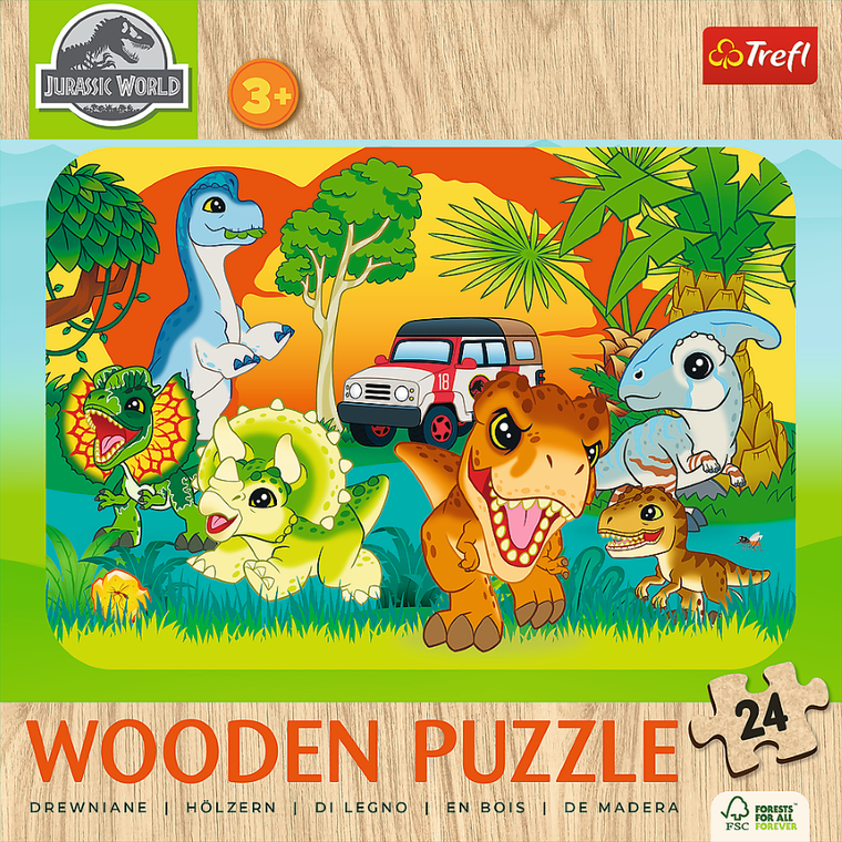 Trefl, Jurassic World, Poznaj dinozaury, puzzle drewniane, 24 elementy