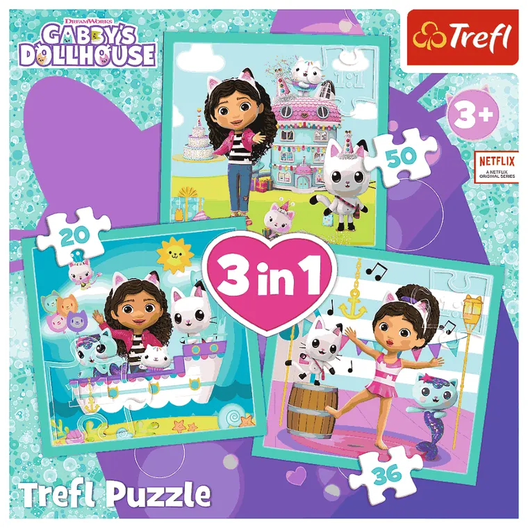 Trefl, Koci Domek Gabi, Aktywności Gabby, puzzle 3w1