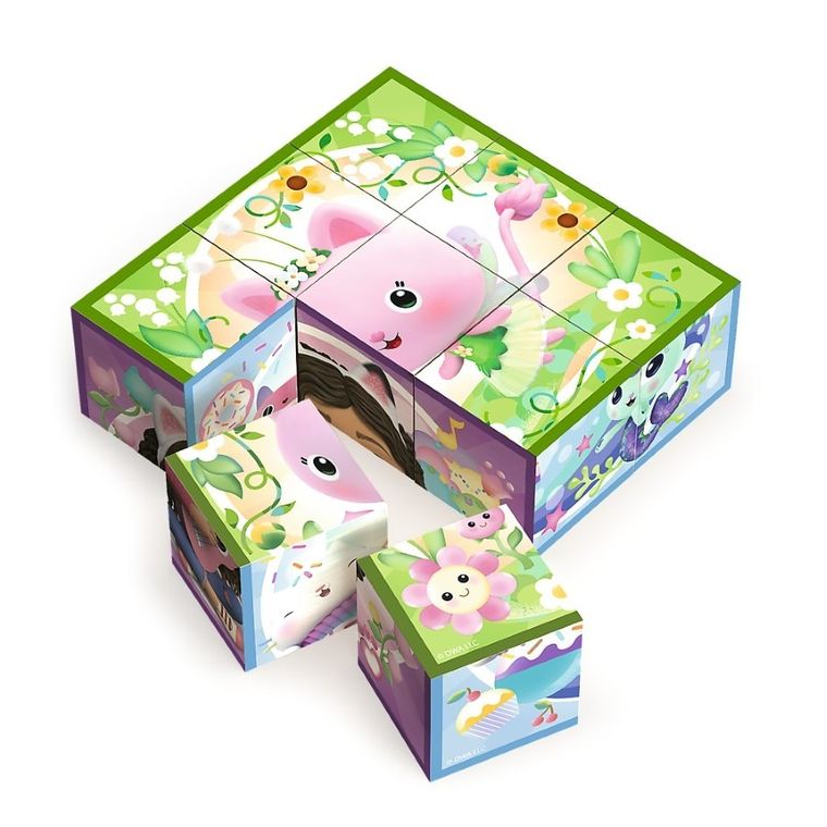 Trefl, Koci Domek Gabi, drewniana układanka klockowa, 9 elementów