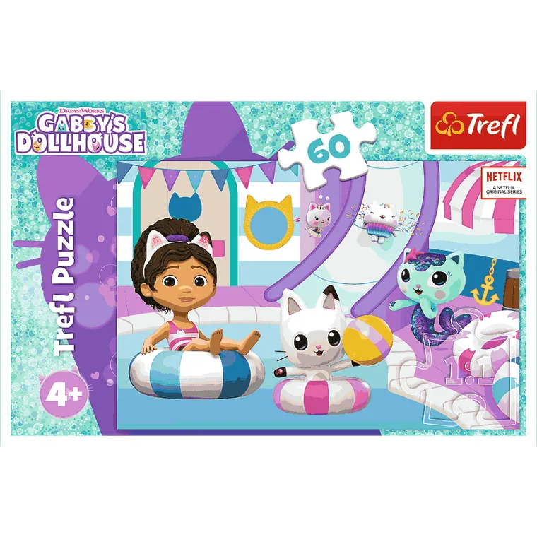 Trefl, Koci Domek Gabi, Gabby na basenie, puzzle, 60 elementów