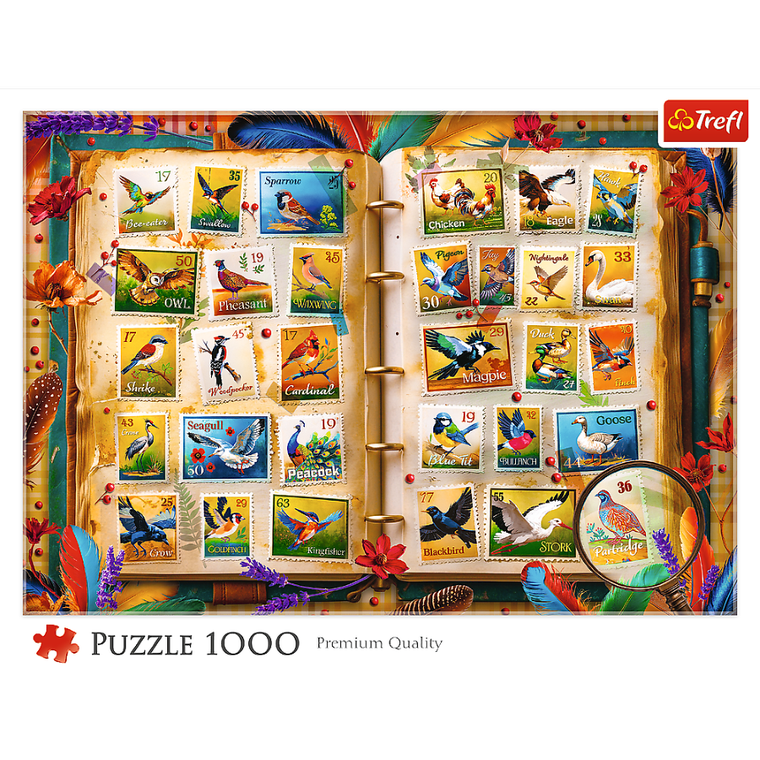 Trefl, Kolekcja znaczków atlas ptaków, puzzle, 1000 elementów