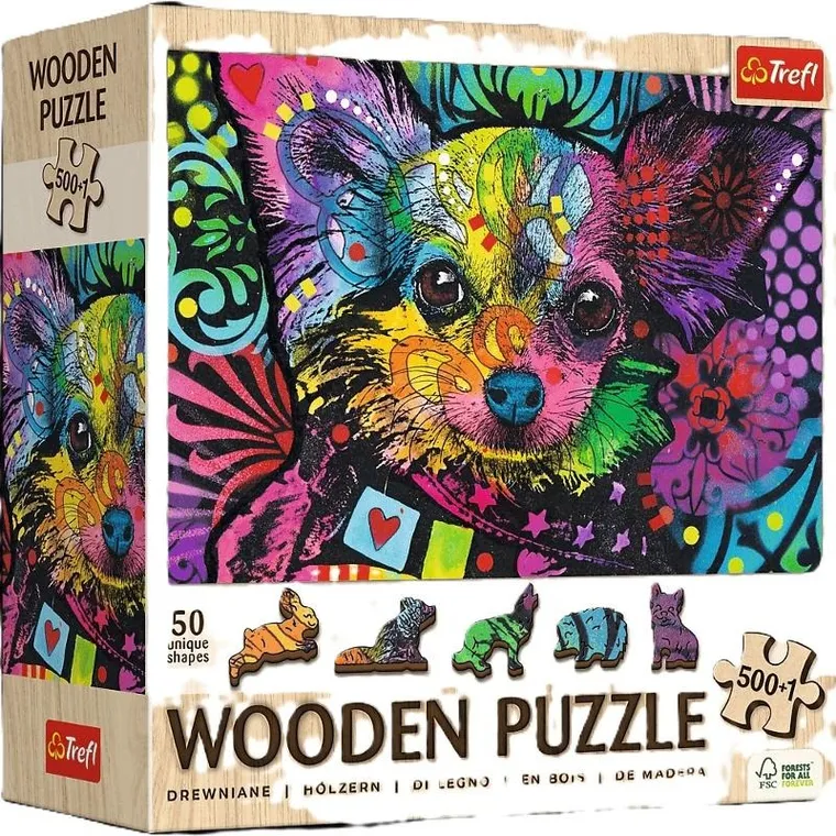 Trefl, Kolorowy szczeniak, puzzle drewniane, 500+1 elementów