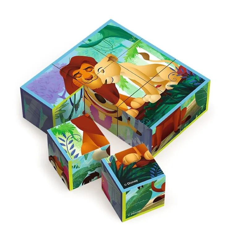Trefl, Król Lew, drewniana układanka klocklowa, 9 elementów