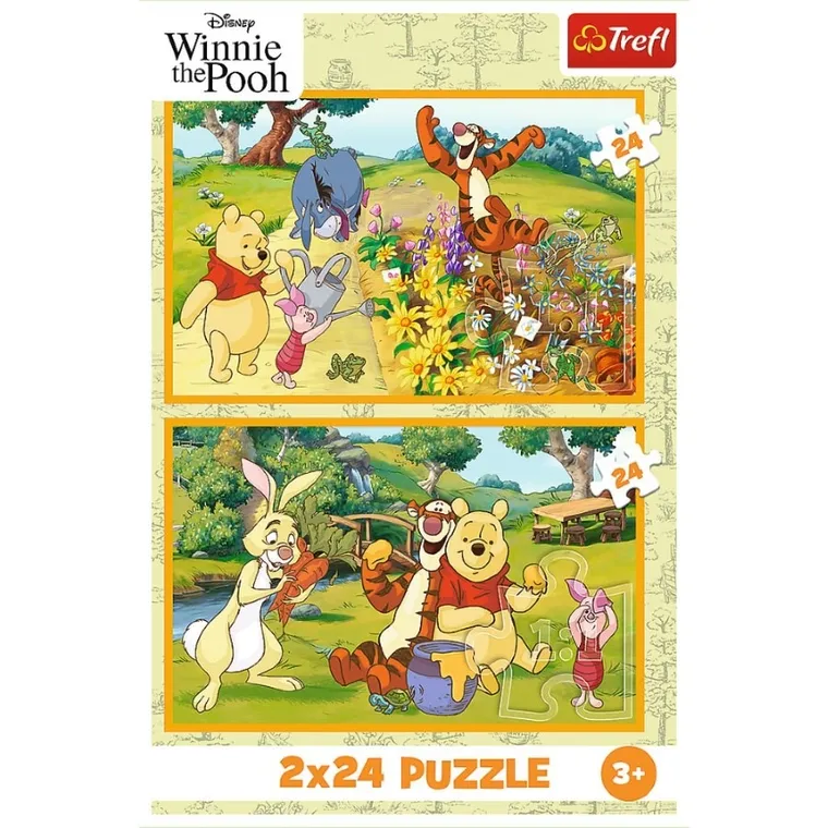 Trefl, Kubuś Puchatek, Dzień w ogrodzie, puzzle, 2-24 elementów