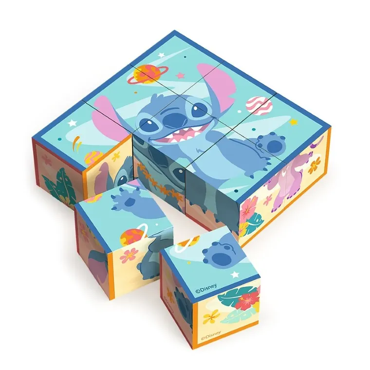 Trefl, Lilo i Stitch, drewniana układanka klockowa, 9 elementów