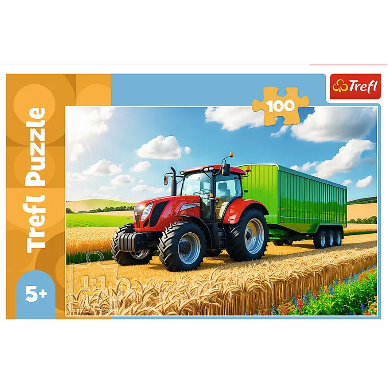 Trefl, Maszyny rolinicze, Traktor z przyczepą, puzzle, 100 elementów