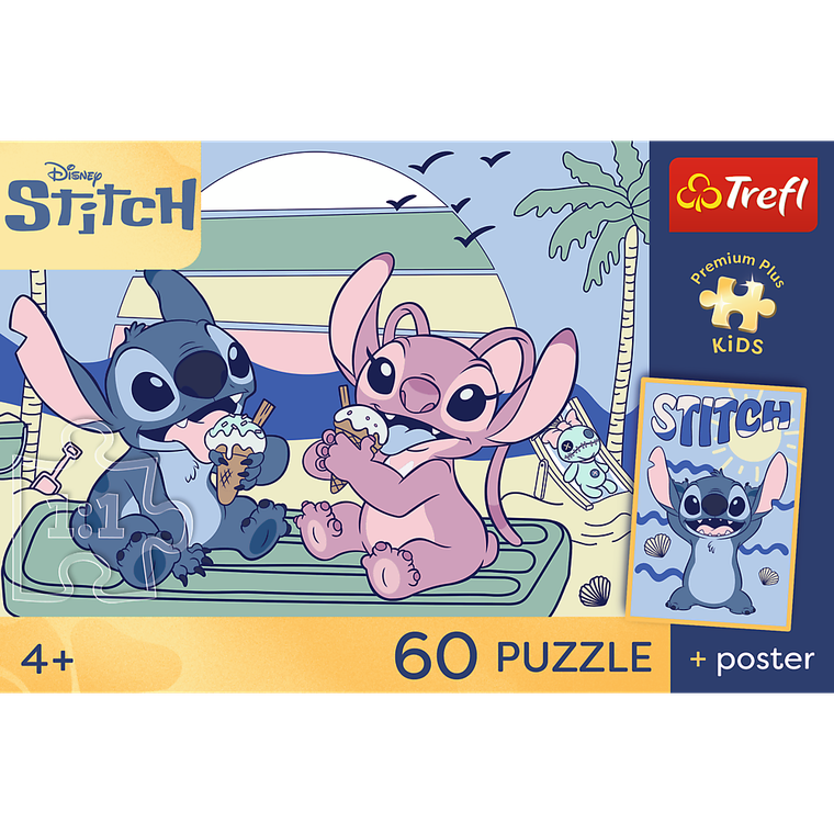 Trefl, Premium Plus Kids, Zabawa ze Stitchem, puzzle, 60 elementów