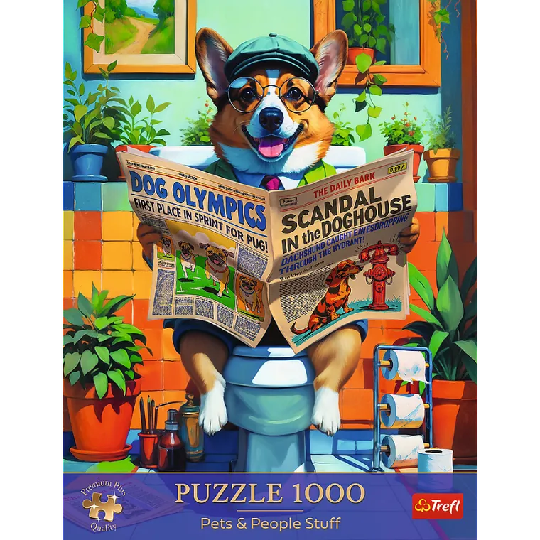 Trefl, Premium Plus, Pets & People Stuff, Corgi w Toalecie, puzzle, 1000 elementów