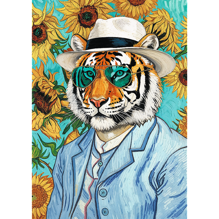 Trefl, Premium Plus, Pets as Art, Pan Tygrys i Słoneczniki, puzzle, 500 elementów