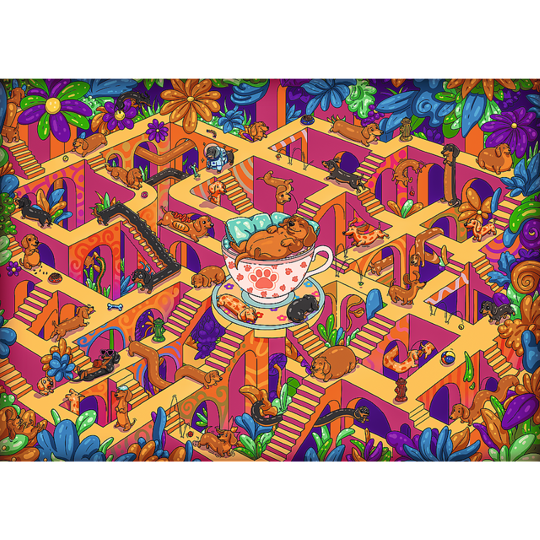 Trefl, Premium Plus, The Impossible Maze, Wesołe jamniki, puzzle, 500 elementów