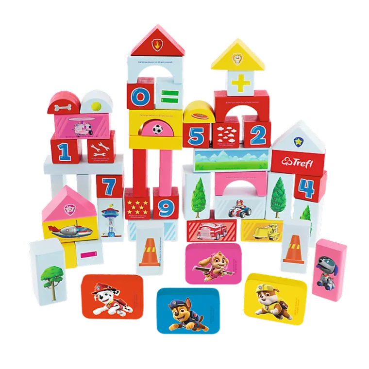 Trefl, Psi Patrol, klocki drewniane, cyferki, 54 elementy