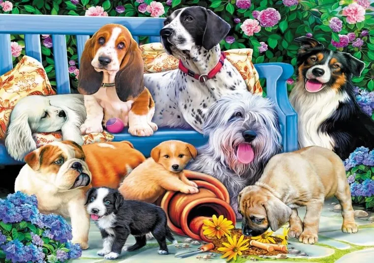 Trefl, Psy w ogrodzie, puzzle, 1000 elementów