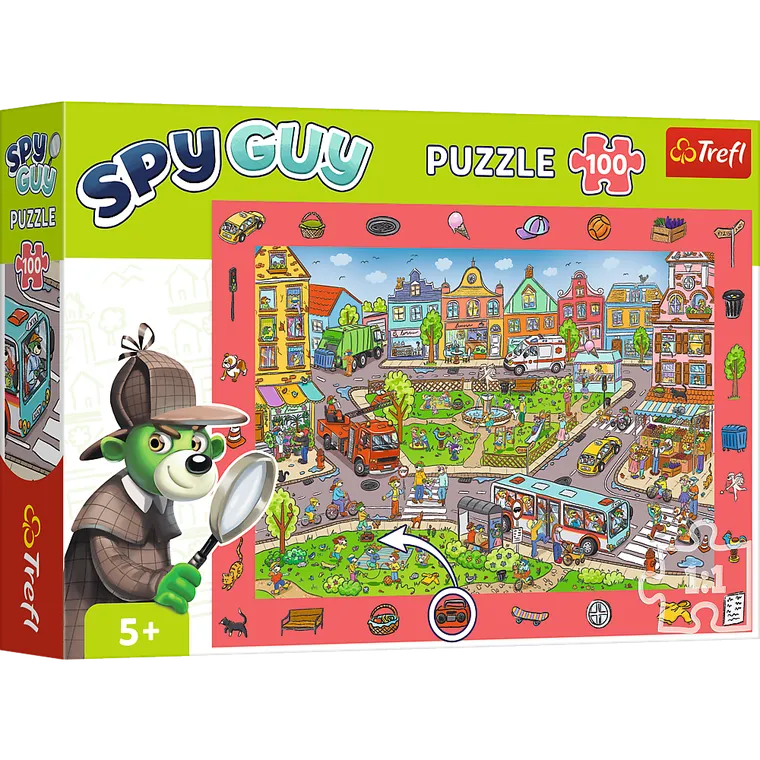 Trefl, Rodzina Treflików, Spy Guy, Wesołe miasteczko + Miasto, puzzle obserwacyjne, 2-100 elementów, zestaw promocyjny