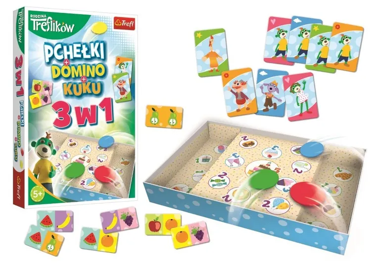 Trefl, Rodzina Treflików, Trefliki 3w1: Domino + Pchełki + Kuku, zestaw gier