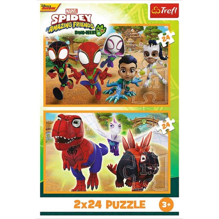 Trefl, Spidey i super-kumple, Spidey i dinozaury, puzzle, 2-24 elementów