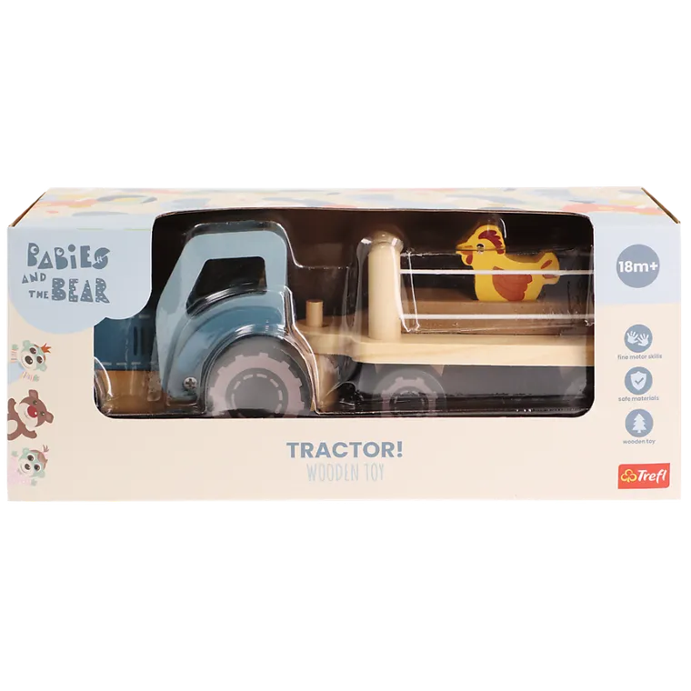 Trefl, Traktor z przyczepką, zabawka drewniana