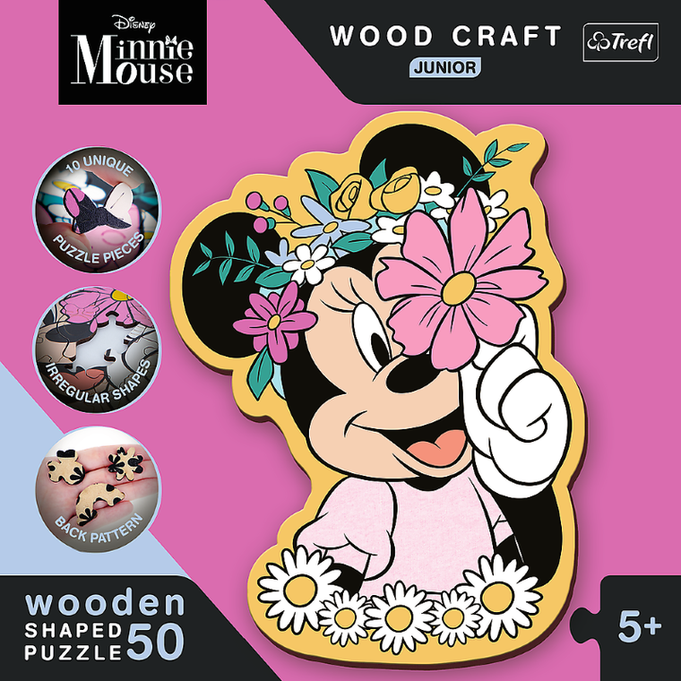 Trefl, Wood Craft Junior, Myszka Minnie, W świecie Minnie, puzzle drewniane, 50 elementów