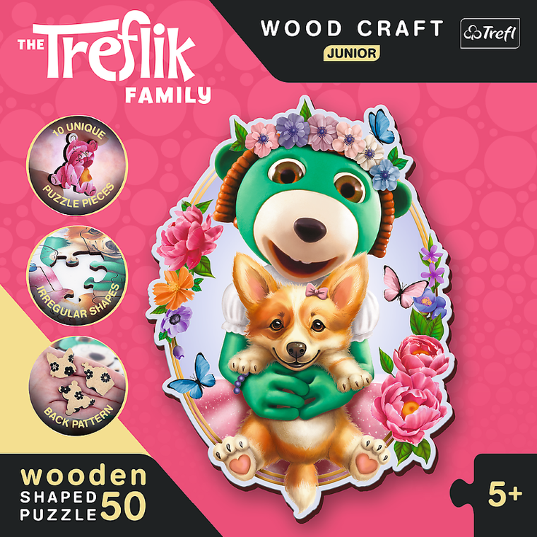 Trefl, Wood Craft Junior, Trefliki, Wesołe Trefliki, puzzle drewniane, 50 elementów