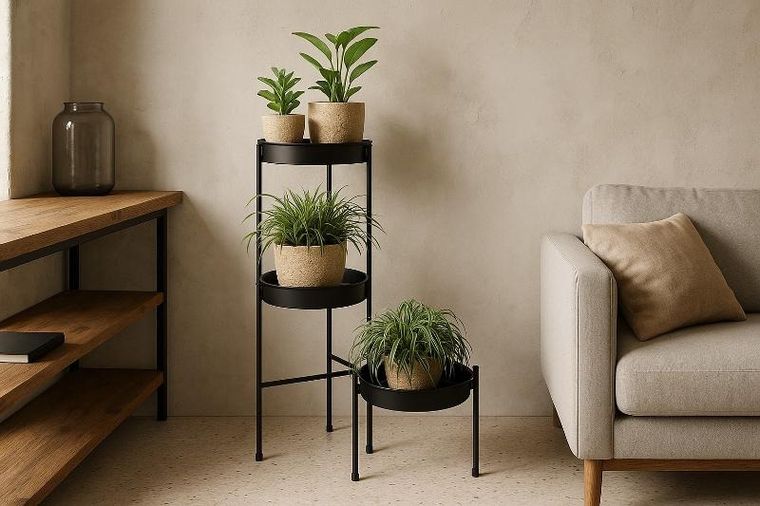 Trends4You, Bogi, kwietnik loftowy na 3 doniczki, czarny, 61,5 cm