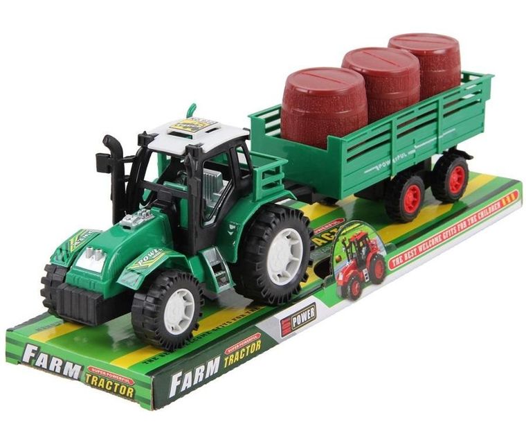 Trifox, traktor z przyczepą i beczkami, pojazd rolniczy
