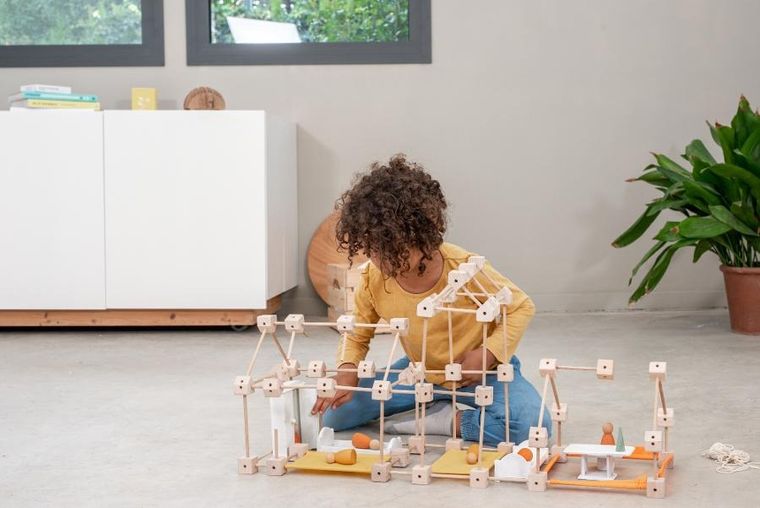 Trigonos, Mini Trigonos L, drewniane klocki konstrukcyjne, 130 elementów