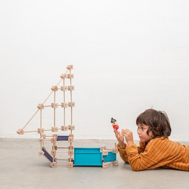 Trigonos, Mini Trigonos M, drewniane klocki konstrukcyjne, 85 elementów