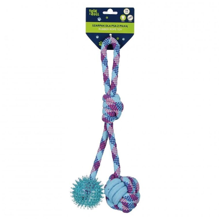 Trik&Roll, zabawka dla psa, szarpak z piłką, 2 stronny, niebieski, 34 cm
