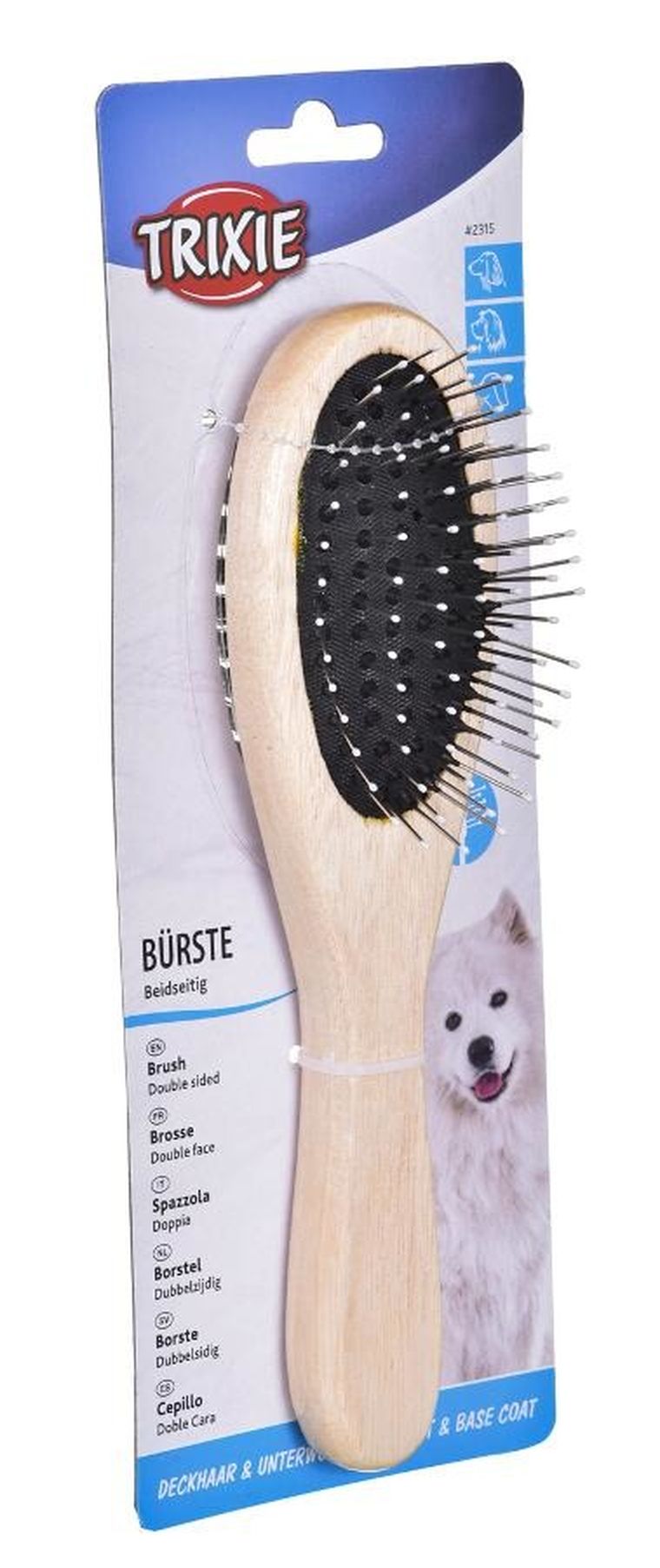 Trixie, szczotka dwustronna, drewniana, owalna, mała