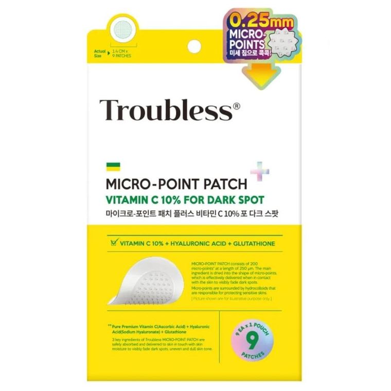 Troubless, Micro-Point Patch Plus Vitamin C 10% For Dark Spot, plastry z witaminą C na przebawienia, 9 szt.