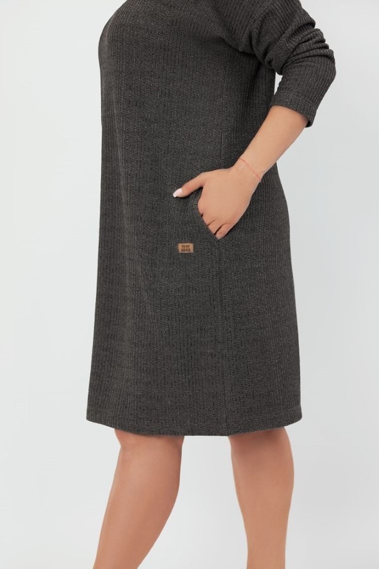 Tunika damska z długim rękawem, plus size, szara, Avira, Italian Fashion