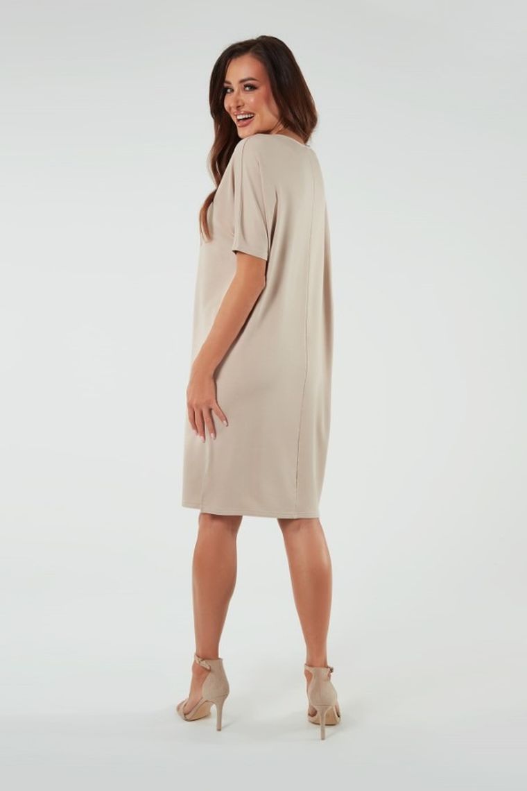 Tunika damska z krótkim rękawem, beżowa, Soler, Italian Fashion