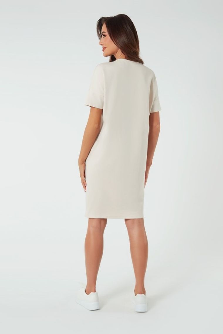 Tunika damska z krótkim rękawem, beżowa, Stella, Italian Fashion