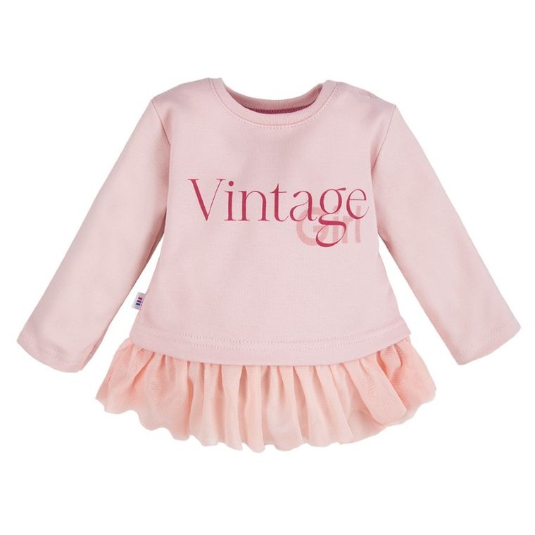 Tunika dziewczęca z długim rękawem, różowa, Vintage, Eevi