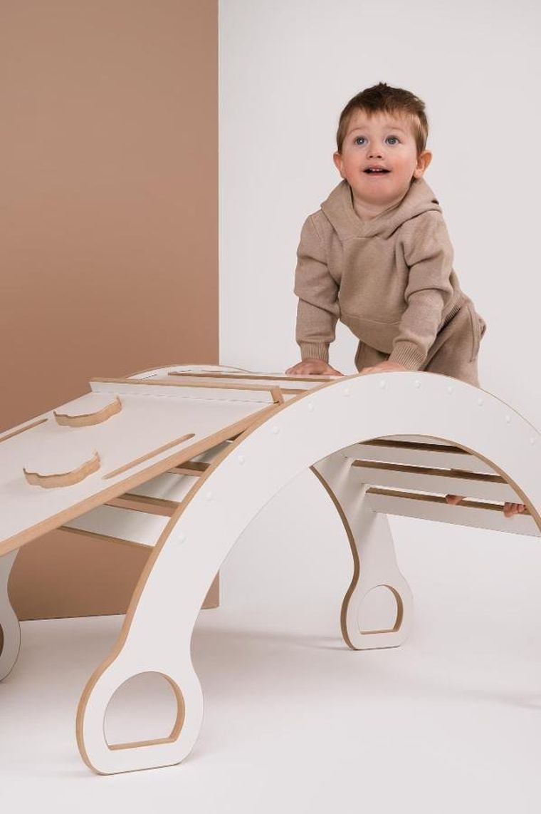 tupti.wood, 2w1: duży bujak montessori + duża zjeżdżalnia, chmurki