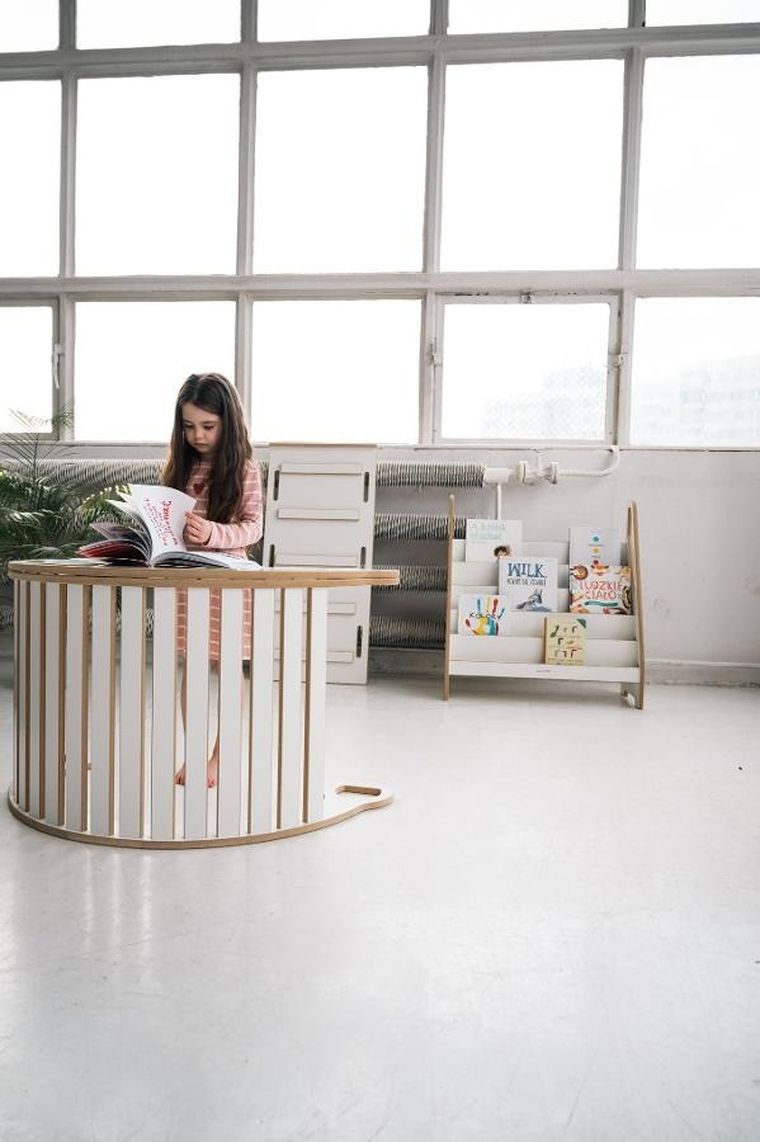 tupti.wood, 3w1: duży bujak montessori + duża zjeżdżalnia, drabinka + blat