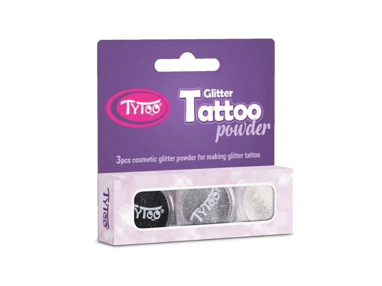 TyToo, tatuaże zestaw brokatów, czarny, szary i biały, 3 kolory