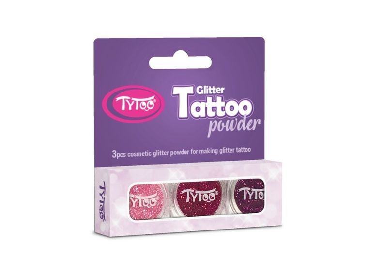 TyToo, tatuaże zestaw brokatów, różowy, czerwony i fioletowy, 3 kolory