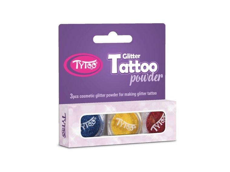 TyToo, tatuaże zestaw brokatów, złoty, czerwony i niebieski, 3 kolory
